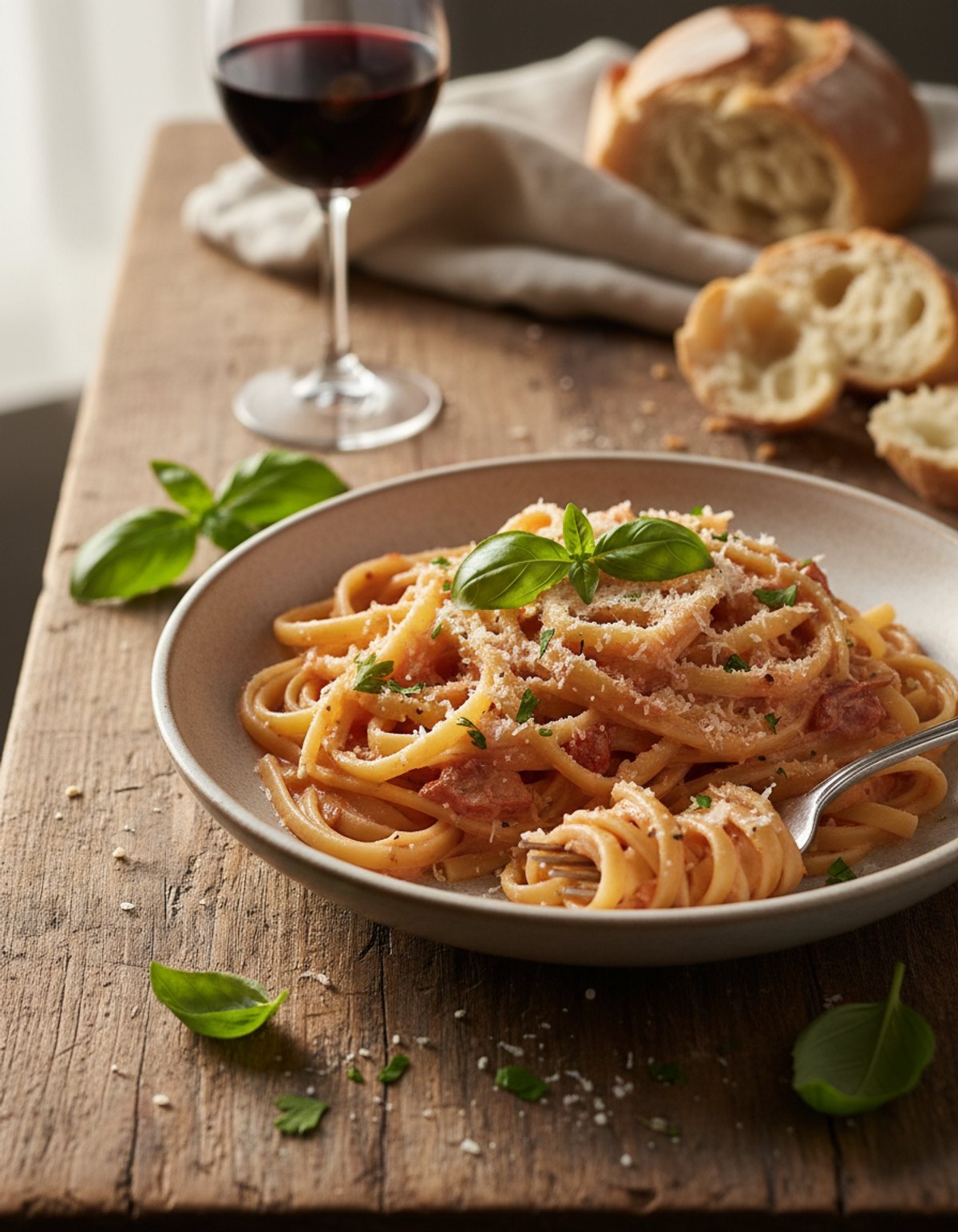 Linguine rosée dressée